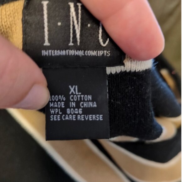 INC 100% cotton stripe sleeveless tank top xl black tan sweater top - Picture 3 of 3